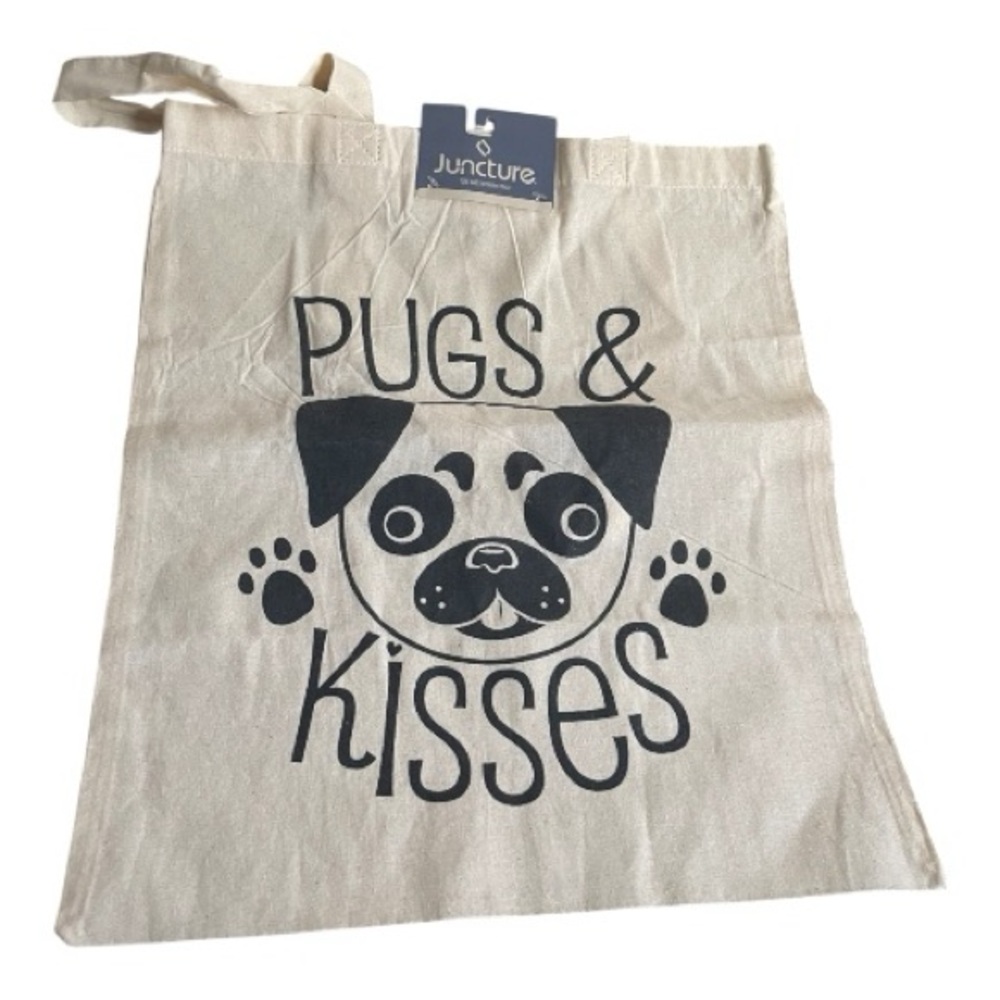 Juncture Cream Tote Bag with Pug Design